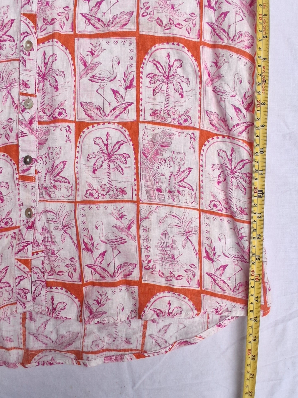 C&C California Linen Button-Up Shirt Pink & Orange Print - Picture 6 of 6